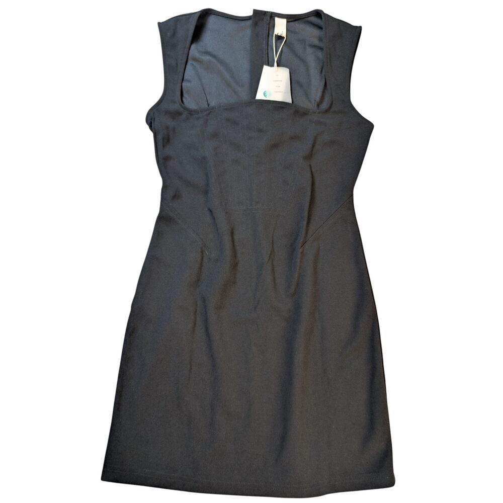 Commense Black Mini Skirt A-line Square Neck Fitting Back Zip Women's Size M